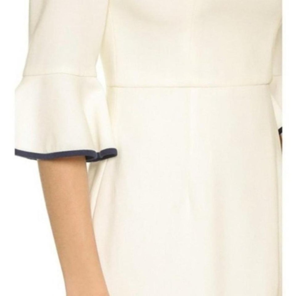 Black Halo Brooklyn Dress with Ruffle Bell Sleeves Flutter Porcelain White Navy - Picture 3 of 6